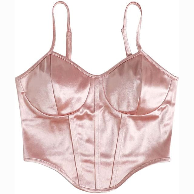 Chic Satin Corset Top - S / Pink - Tops