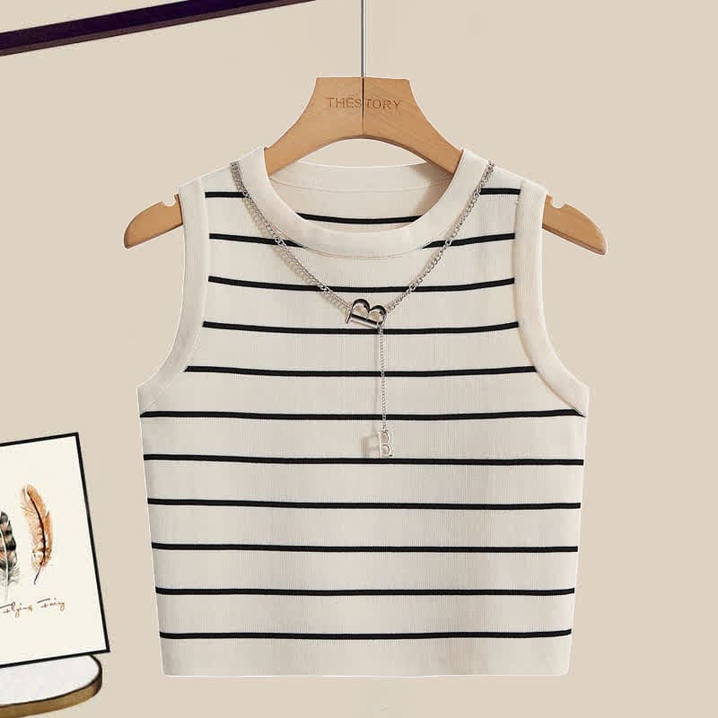 Chic Stripe Cami Top Long Sleeve Shirt High Waist Casual