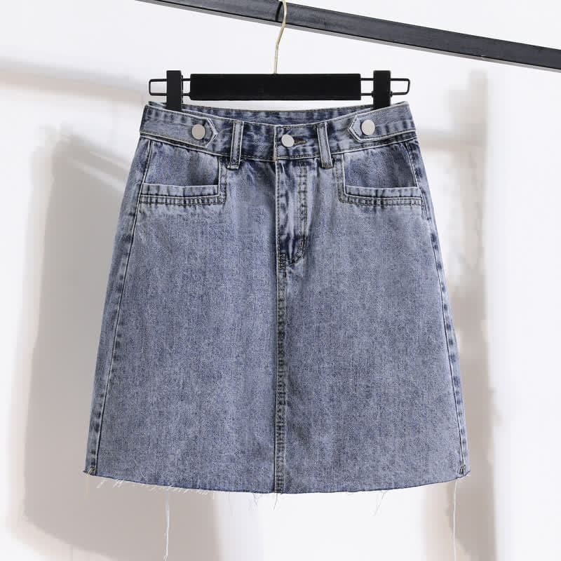 Chic Stripe Round Collar T-Shirt Denim Skirt - Skirt / M