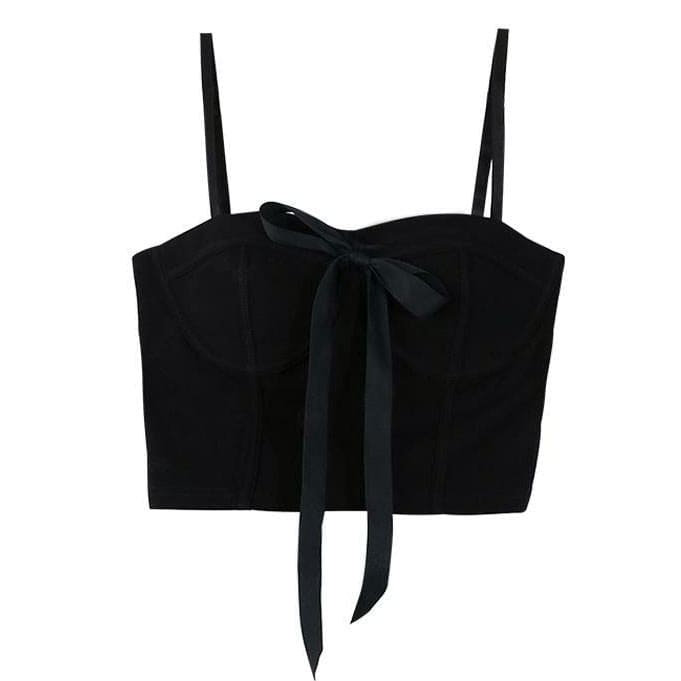 Chic Top with Front Bow - S / Black - Tops