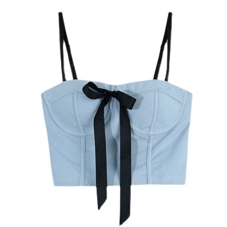Chic Top with Front Bow - S / Blue - Tops