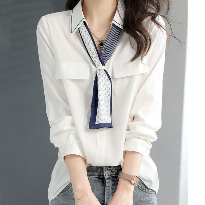 Chic V-neck with Tie Shirt