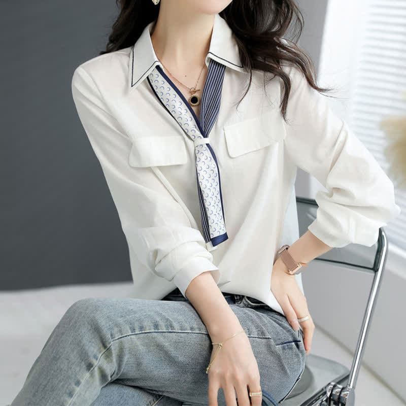 Chic V-neck with Tie Shirt