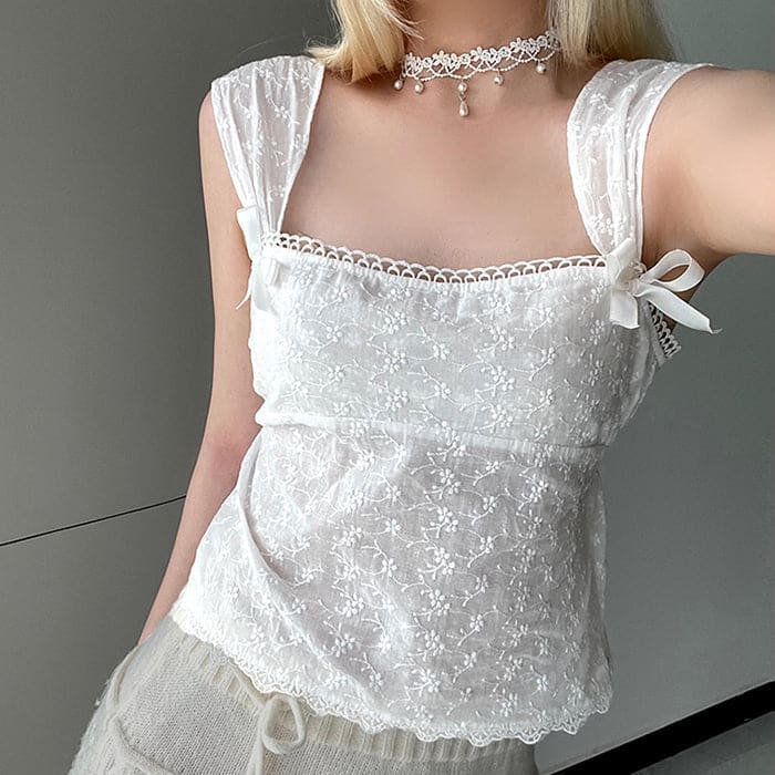 Chic White Lace Top - Tops