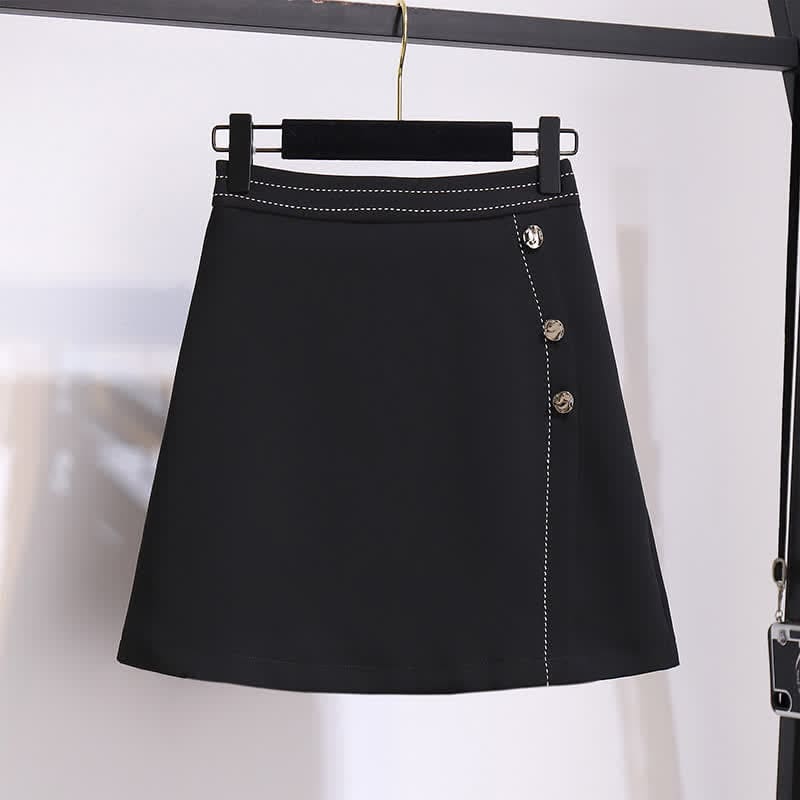 Chiffon T-Shirt High Waist Button Front Skirt - Skirt / M