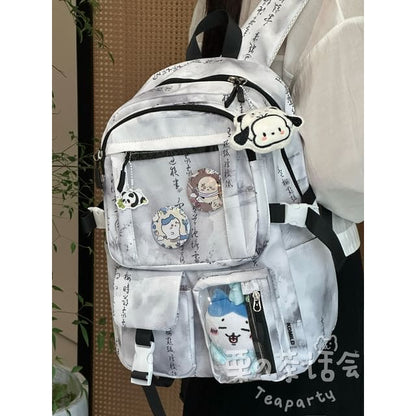 Chinese Character Print PVC Panel Laptop Backpack / Bag