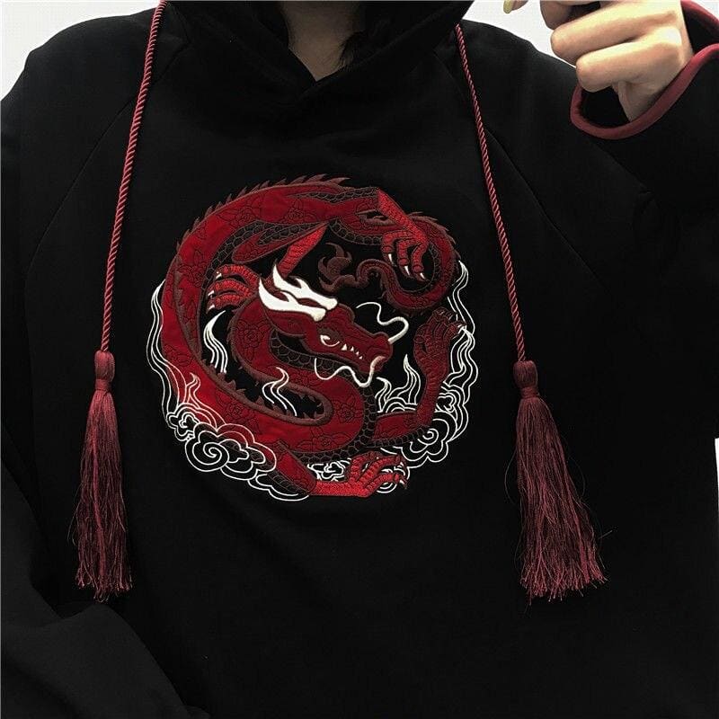 Chinese Style Dragon Embroidery Loose Winter Hoodie MK16533