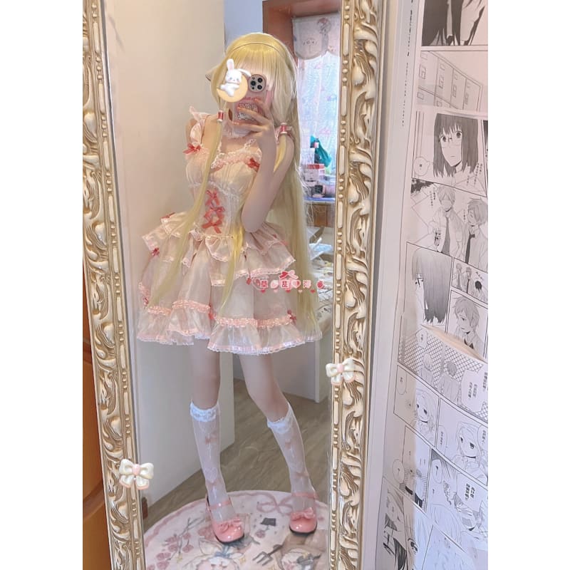 Chobits Swee White Pink Lovely Pastel Lolita Dress ON824 -