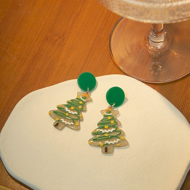 Christmas Alloy Dangle Earring - E4408-2 - 1 Pair - Green