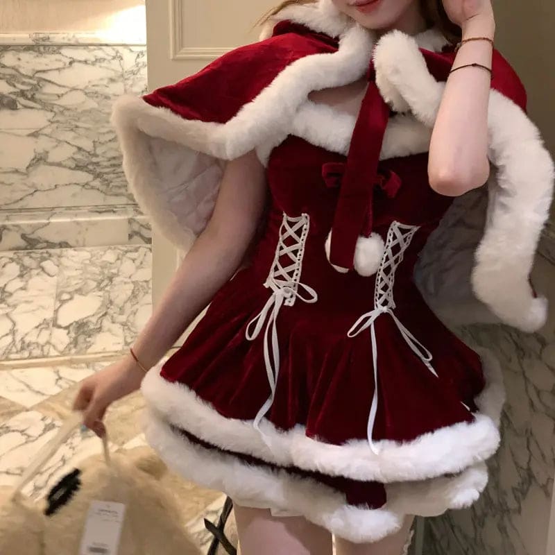 Kawaii Aesthetic Y2K Cute Fairy Christmas Cloak Dress MK Kawaii Store