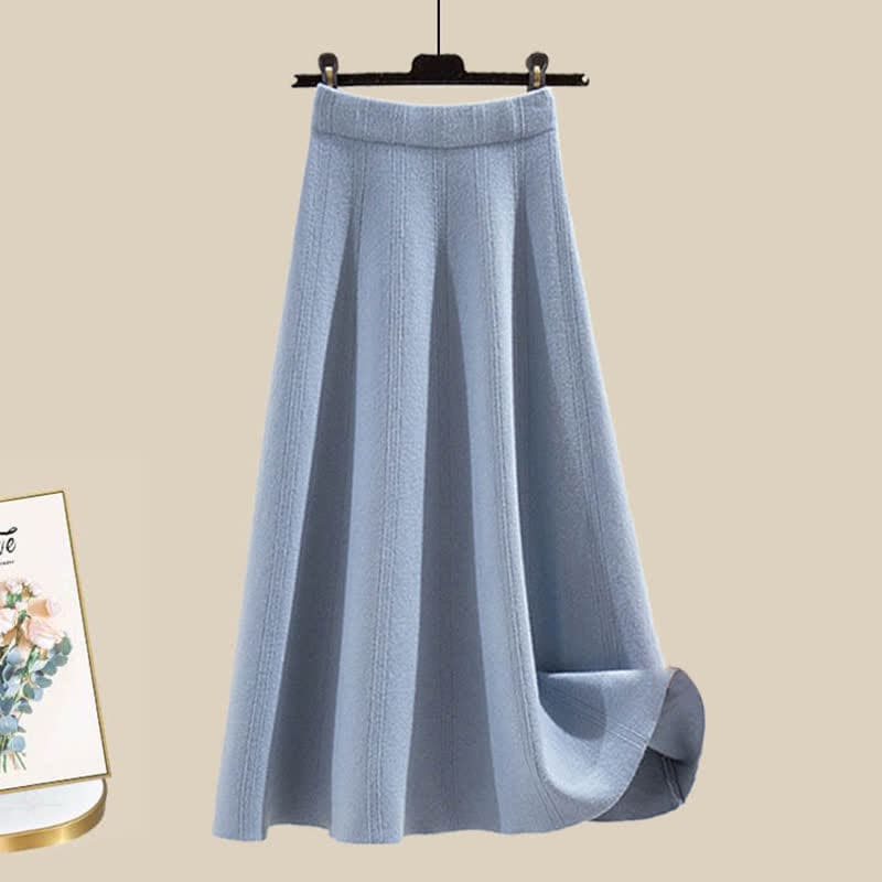 Christmas Colorblock Sweater Knit Skirt - Blue Skirt / M