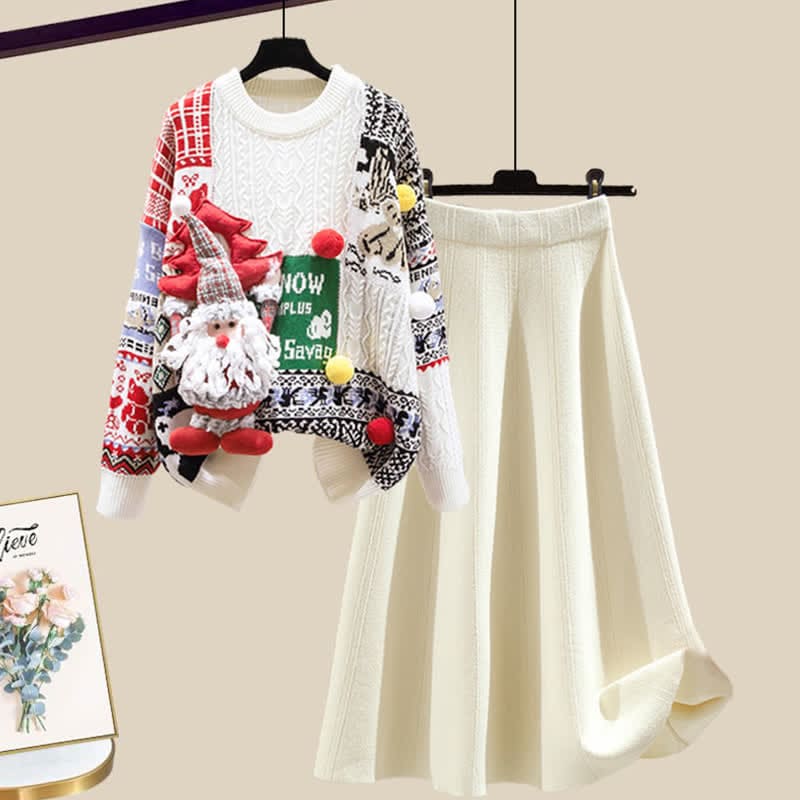 Christmas Colorblock Sweater Knit Skirt - Set C / M