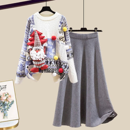 Christmas Colorblock Sweater Knit Skirt - Set H / M