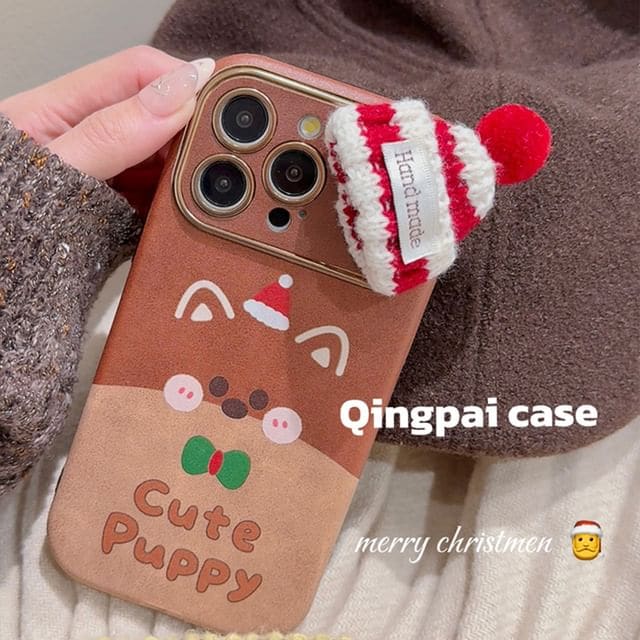 Christmas Dog Phone Case / Mini Knit Beanie Adhesive