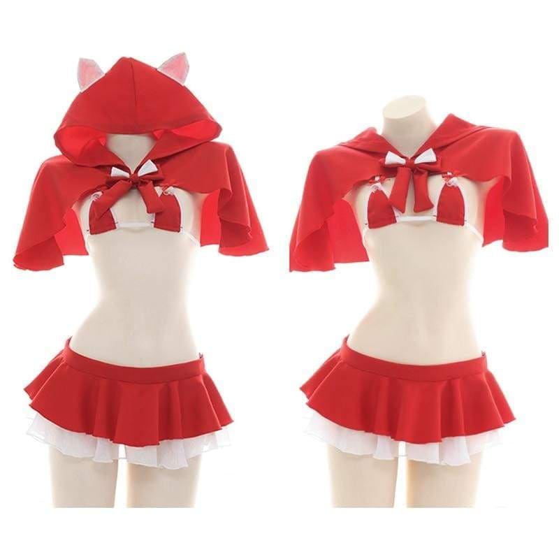 Christmas Little Red Riding Hood Lolita Girls Cat Ears KawaiiMoriStore Christmas Little Red Riding Hood Lolita Girls Cat Ears KawaiiMoriStore