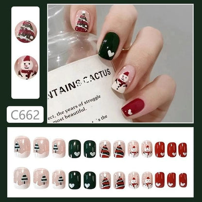 Christmas Press On Nail - E330 - Red & Black - (Glue &