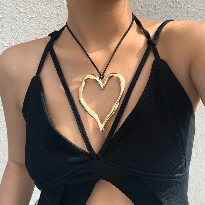 Chunky Big Heart Necklace - Necklace