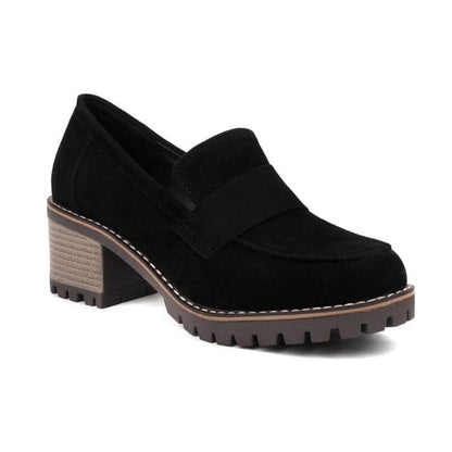 Chunky Heel Plain Faux Suede Shoes - Black / 32