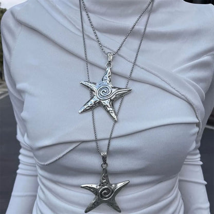 Chunky Starfish Pendant Necklace - Standart / Silver