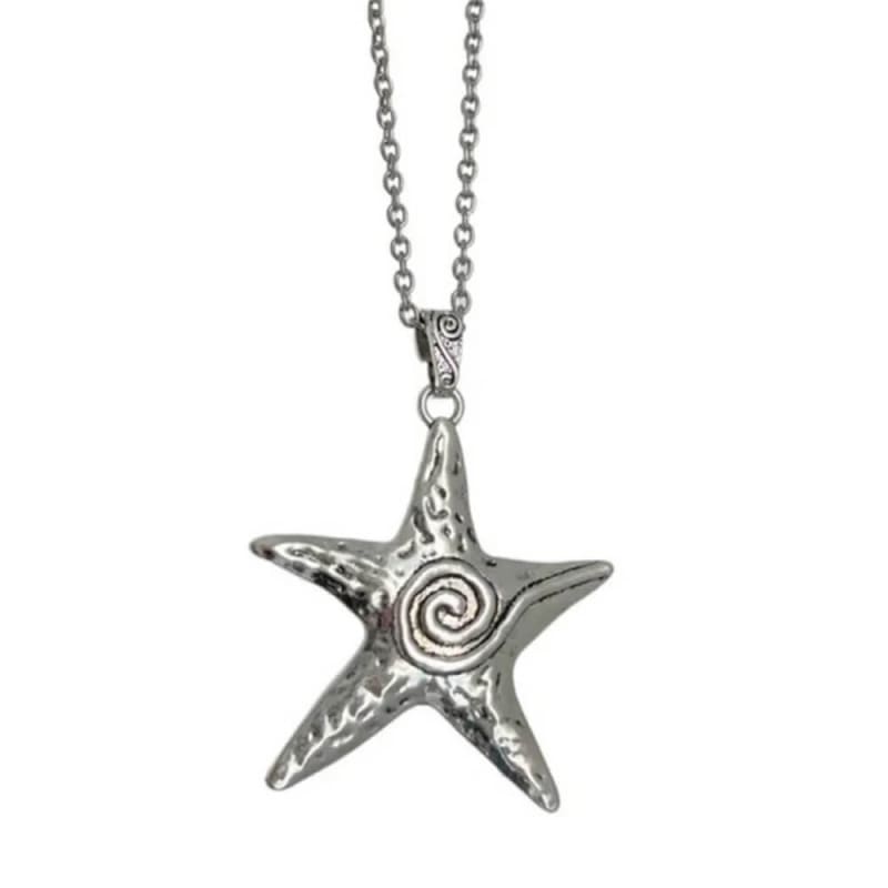 Chunky Starfish Pendant Necklace - Standart / Silver