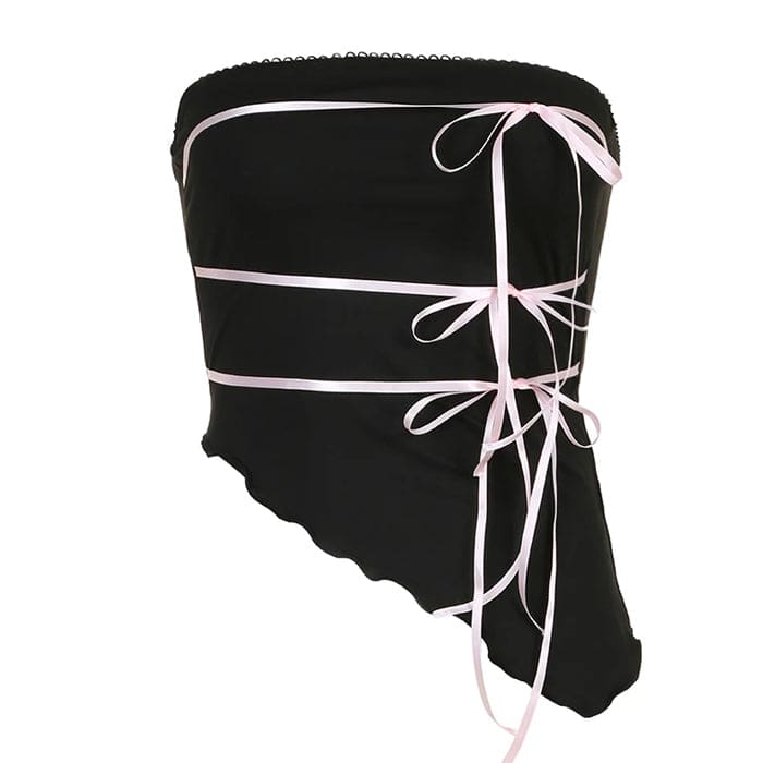 Classic Black Bow Tube Top - S / Black/pink - Tops