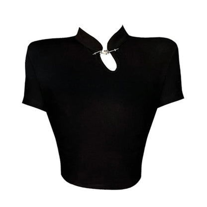 Classic Black Buckle Ruffled Top T-Shirt - Black / M