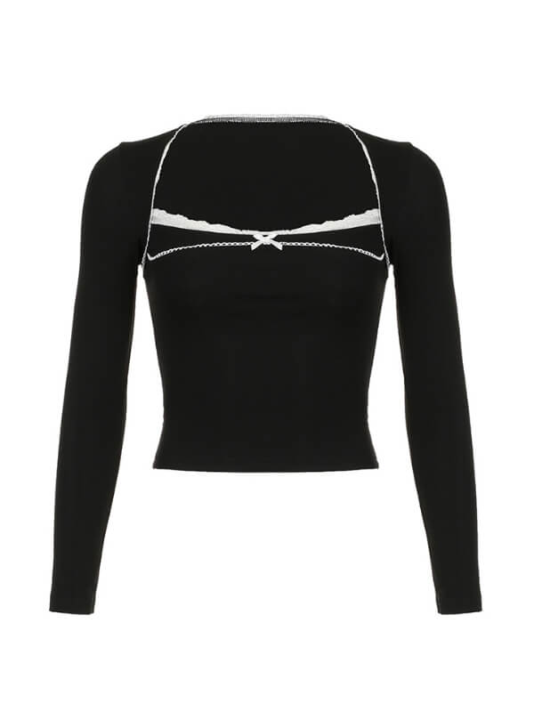 Classic Black Crop Top - long sleeve tops