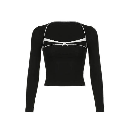 Classic Black Crop Top - long sleeve tops