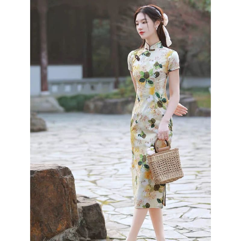 Classic Floral Cheongsam Set - S - Female Hanfu