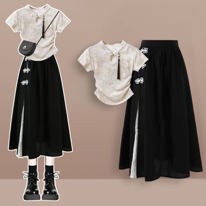 Classic Floral Shirt High Waist Skirt - Set A / M