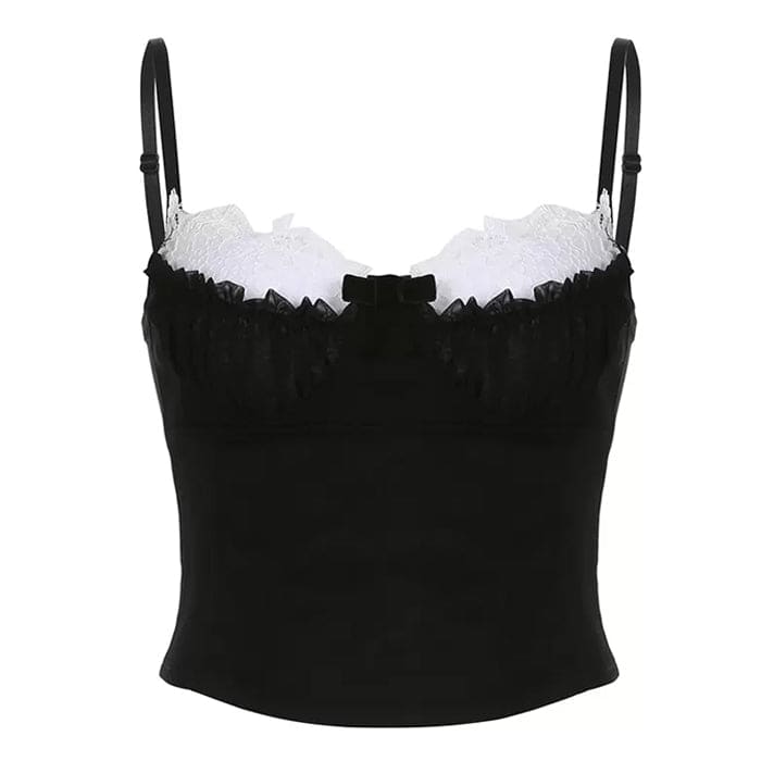 Classic Lace Ruched Bust Cami Top - S / Black/white - Tops