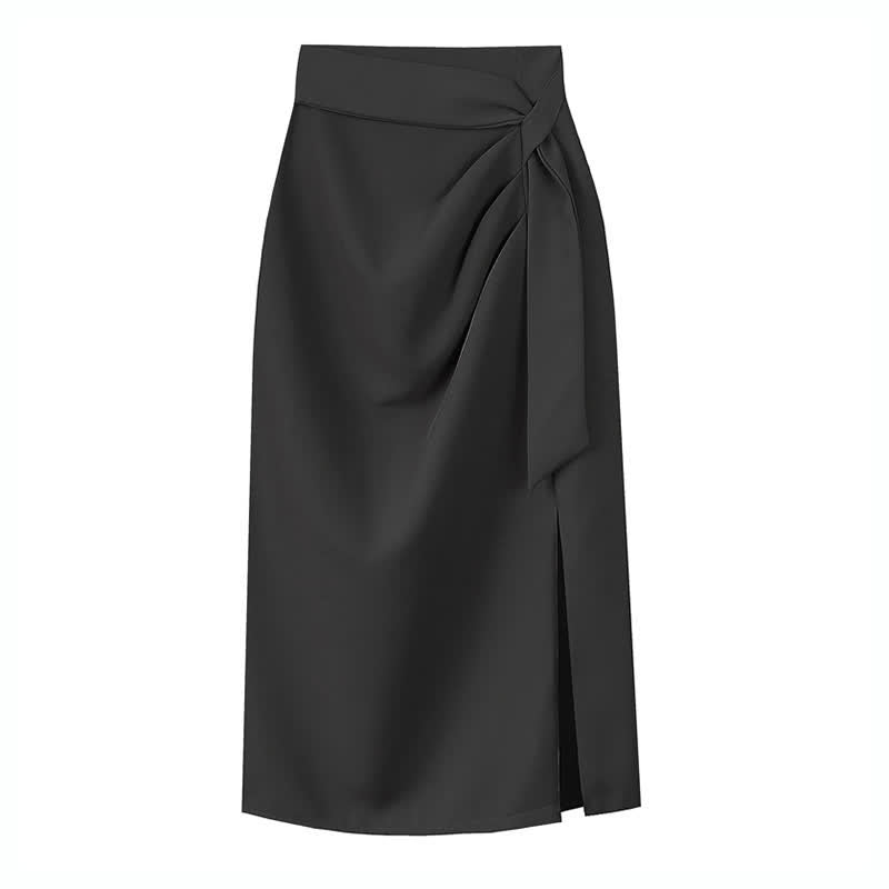 Classic Ruffle Side Split Skirt - Black / M