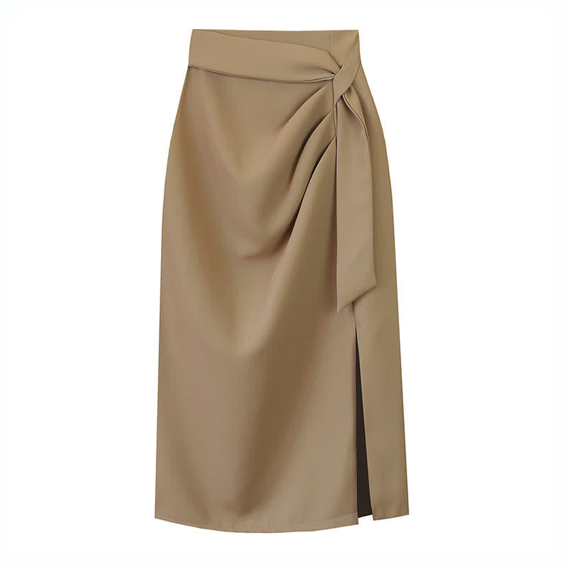 Classic Ruffle Side Split Skirt - Khaki / M