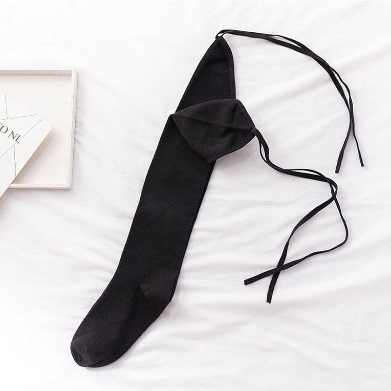 Classic Strap Over Knee Socks - Black / One Size