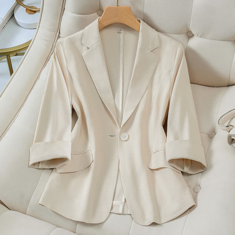 Classic Three-quarter Sleeve Blazer - Apricot / M