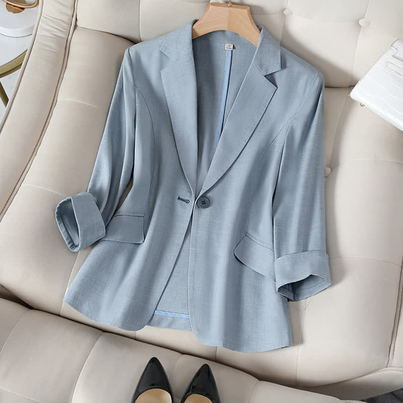 Classic Three-quarter Sleeve Blazer - Blue / M