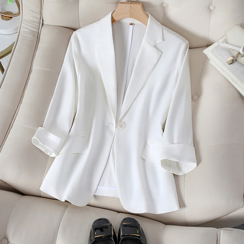 Classic Three-quarter Sleeve Blazer - White / M