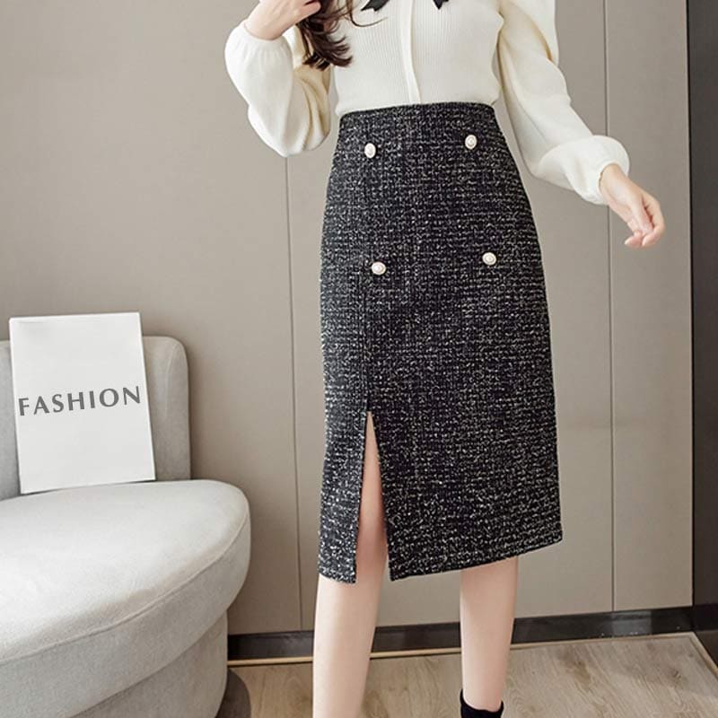 Classy Button Front Split Skirt