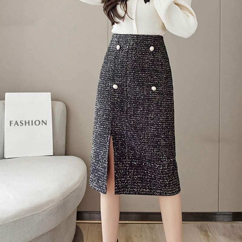 Classy Button Front Split Skirt