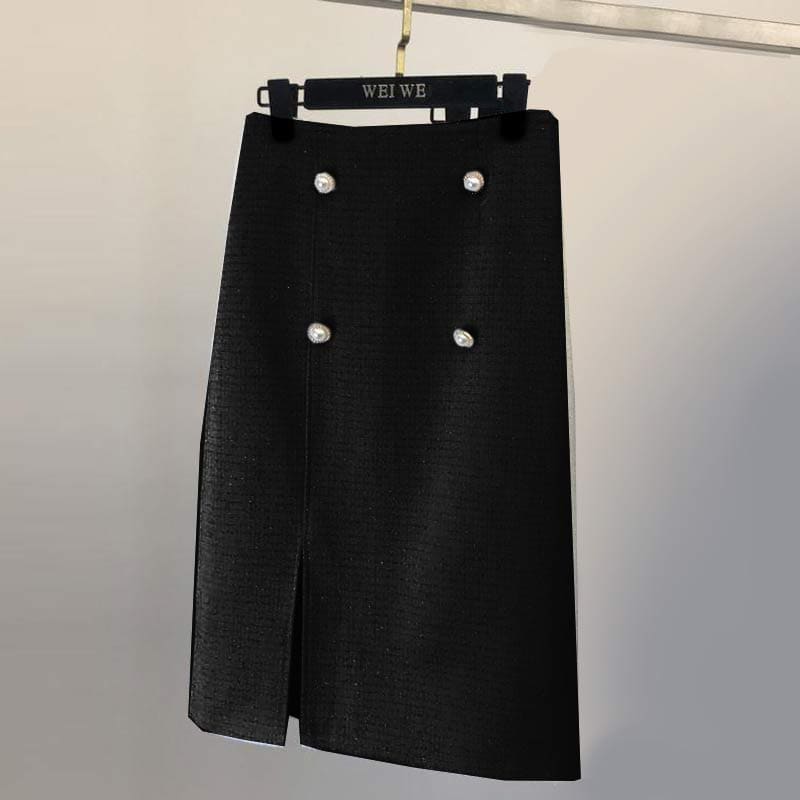 Classy Button Front Split Skirt - Black / S