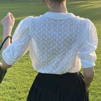 Classy Collar Lace Shirt - Shirts