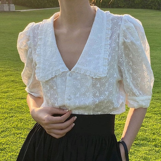 Classy Collar Lace Shirt - Shirts