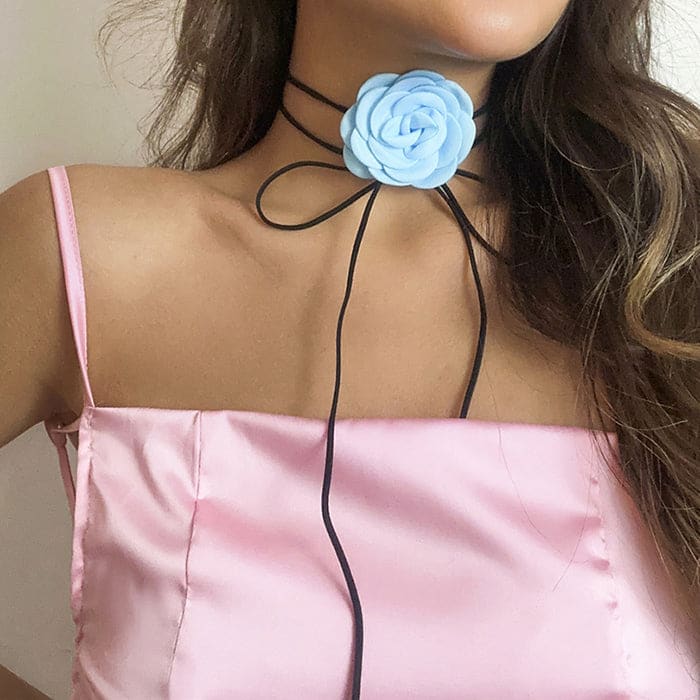 Classy Rose Choker Necklace - Standart / Blue - Necklace