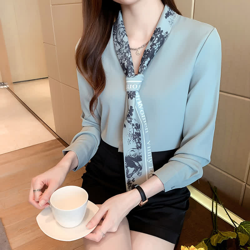 Classy V-neck Long Sleeve Chiffon Shirt