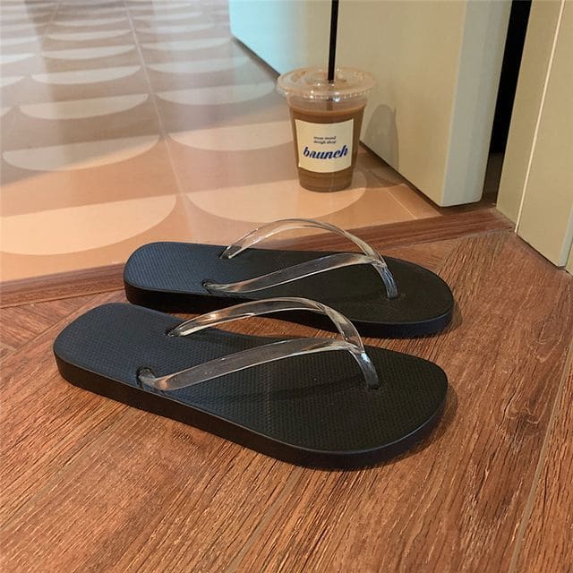 Clear PVC Strap Flip Flops - Black / 36