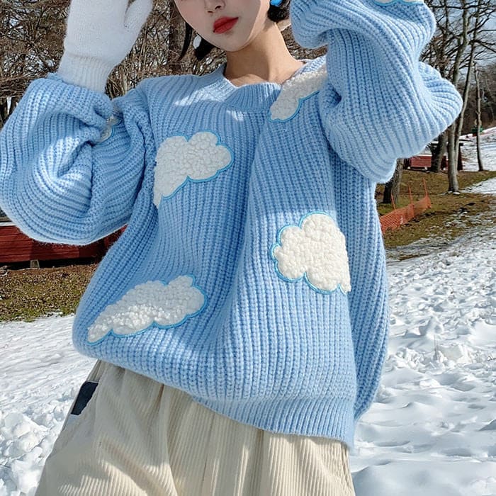 Cloud Blue Sky Stripe Sweater - Free Size / Blue - Sweaters