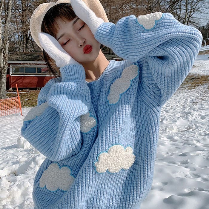 Cloud Blue Sky Stripe Sweater - Free Size / Blue - Sweaters