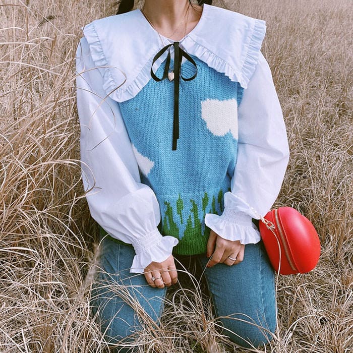 Cloud Sky Grassland Knit Vest - Free Size / Blue - Vest