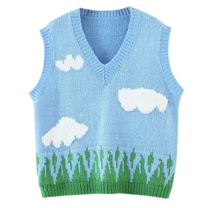 Cloud Sky Grassland Knit Vest - Free Size / Blue - Vest
