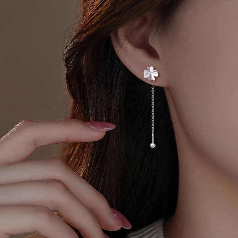 Clover Rhinestone Alloy Dangle Earring